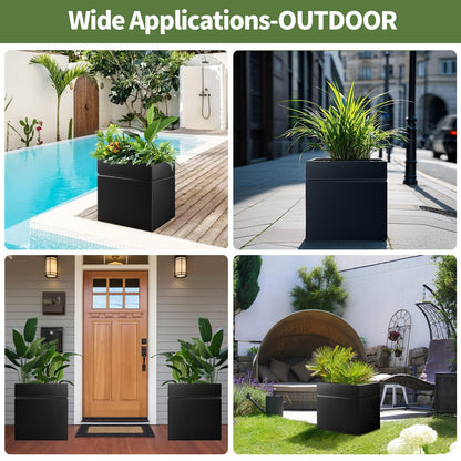 HONYTA Matel Planter Box 17" L x 17" W x 18" H, Cube Heavy Duty Powder Coating Steel Planters with Drainage Hole, Indoor Outdoor All-Weather Use for Home, Porch, Patio, Hotel(Black)