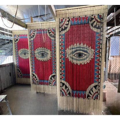 HAJUCRAFT Beaded Curtain for Doorway, Bamboo Bead Door Curtain, Boho Evil Eye Decor, Hanging Room Divider for Entryway Home, 78 x 36 Inches