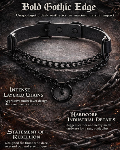 rgwtgkyh Black Gothic Star O-Ring Choker Necklace for Women Stainless Steel Leather Chain Punk Grunge Emo Alternative Statement Jewelry Gift