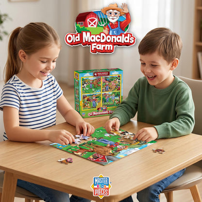 MasterPieces – Jigsaw Puzzle Set for Kids 6+ Years, 4-Pack of 100 Pieces, Educational and Fun Game, Old Macdonald’s Farm Collection, Gift Idea for Children, 8" x 10"