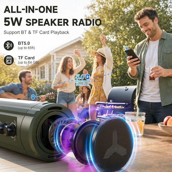 Emergency Crank Radio with AM/FM/SW, Portable Flashlight Radio | Bluetooth Speaker,Warning Light,Reading Lamp,SOS Alarm,with Emegrency Bracelet,Thermal Blanket