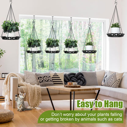 Enhon 4 Pack Plant Hanger, 12 Inch Metal Hanging Planter for Indoor Outdoor Plants, Classy Glossy Black Decorative Hanging Plant Shelf for Window Wall Ceiling Home Decor
