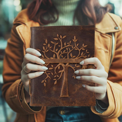 LEATHER VILLAGE Tree of Life Journal - 8 X 6 (A5) inches - Rustic Brown - 200 Antique Deckle Edge Handmade Paper – Book of Shadows - Vintage Leather Bound Journal for Women & Men