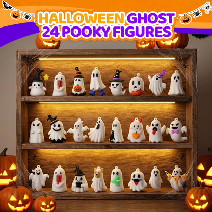 ONLYMISS Halloween Ghost Figures Party Favors Gifts, Goodie Bag Stuffer for Kids Boys Girls in Treat of Treating from Adult, Halloweens Exchange Gifts with 24 Pcs Collectible Ghost Figurines Toys