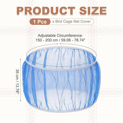 Bird Cage Seed Catcher, Bird Cage Net Cover Seeds Guard, Universal Birdcage Accessories, Blue, Circumference 59.1"-78.7", Height 13.8" for Parrot Cockatiel Enclosures
