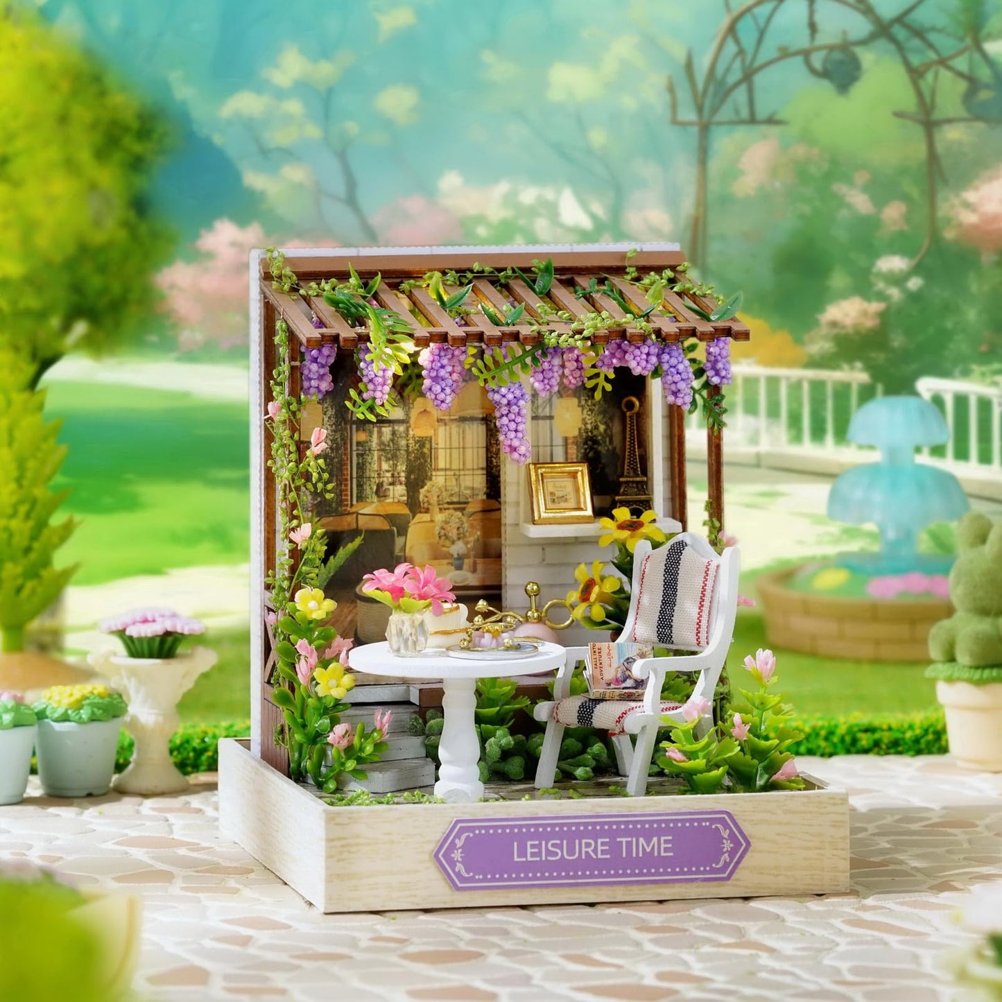 Miniature House Kit, CUTEROOM Tiny House Kit Wooden Dollhouse Kit Mini House Making Kit, DIY Dollhouse Kit Birthday Gift -Leisure Time