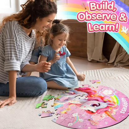 ZIZZ Unicorn Toy for Girls Kids - Best 70 Pieces Unicorn Floor Puzzle for Kids Age 3 4 5 6 7 8 Years Old Girls Learning & Educational Toys Toddlers Gifts for Birthday Easter Basket Stuffers Activity