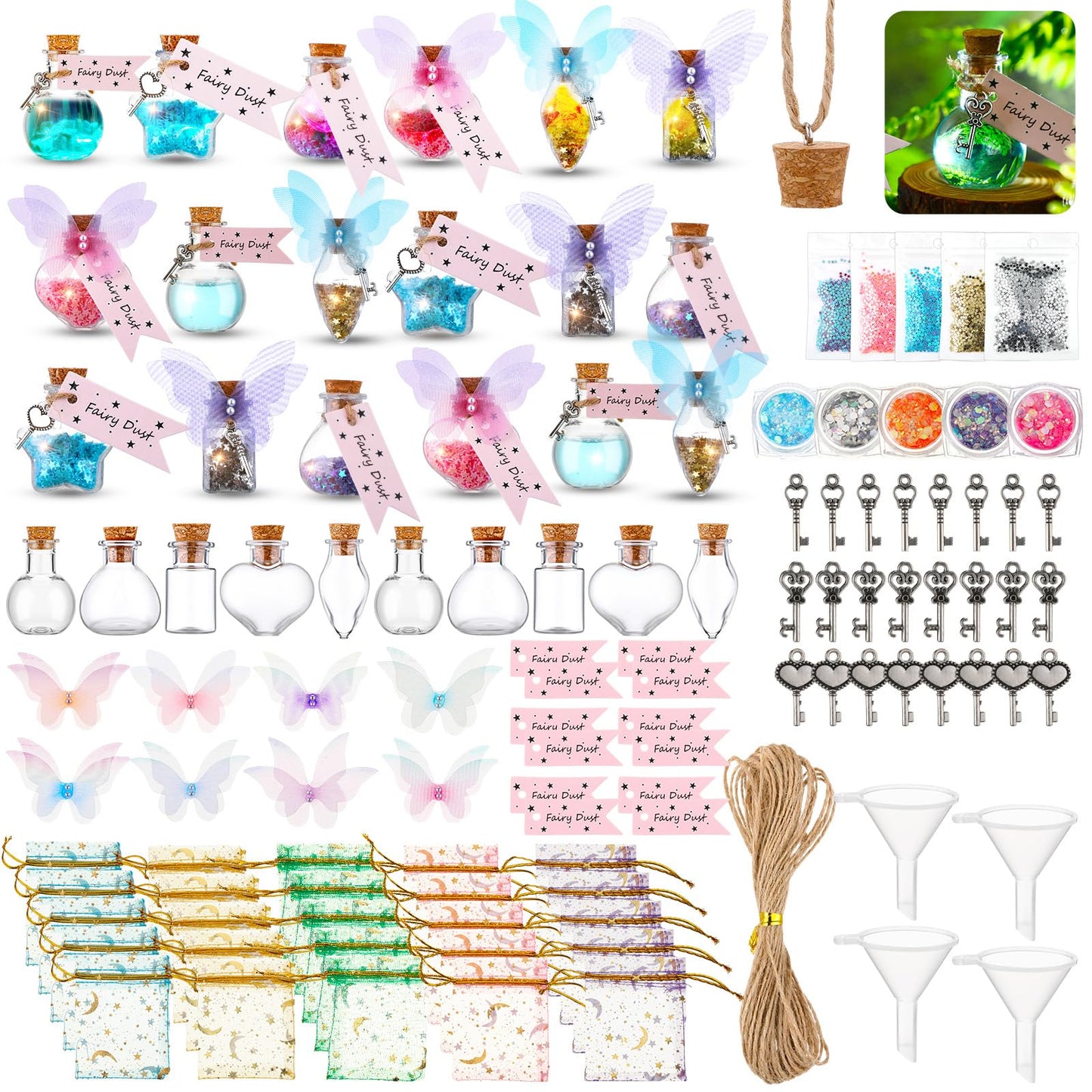 Jinei 174 Pieces Fairy Magic Potions Kit with 24 Magic Witch Potion Bottles Wing DIY Mystery Fairy Potion Making Kit for Halloween Christmas Party Decorations