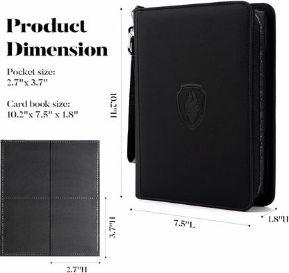 Fabmaker Premium 4 Pocket Zip Card Binder, Trading Card Binder for 320 Cards, Portable PU Card Collection Binder, Collector Card Album Folder for Game & Sports Cards (Black)