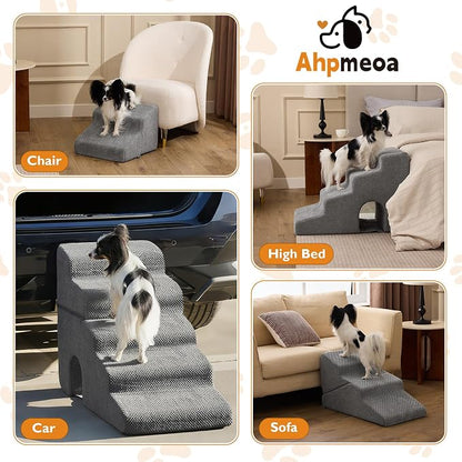 Dog Stairs for Small Dogs 16’’ H, 3-Step Dog Steps for Bed, Foldable Pet Stairs and Ramp for Dogs and Cats to Get on Beds, Couch, Non-Slip Balanced Pet Steps with Waterproof Cover, Grey