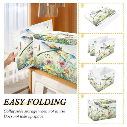 senya Baskets Collapsible Storage Bins with Lids, Dragonfly Wildflowers Painting Storage Boxes Clothes Baskets for Organizing