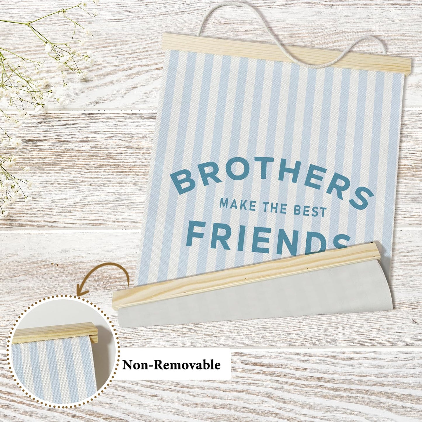 Nopoben Blue Stripes Poster Hanger Frame - Brothers Make the Best Friends, Kids Room Wall Art With Wooden Poster Hanger, Boys Bedroom Playroom Game Room Decor(12x16 Inches)-05