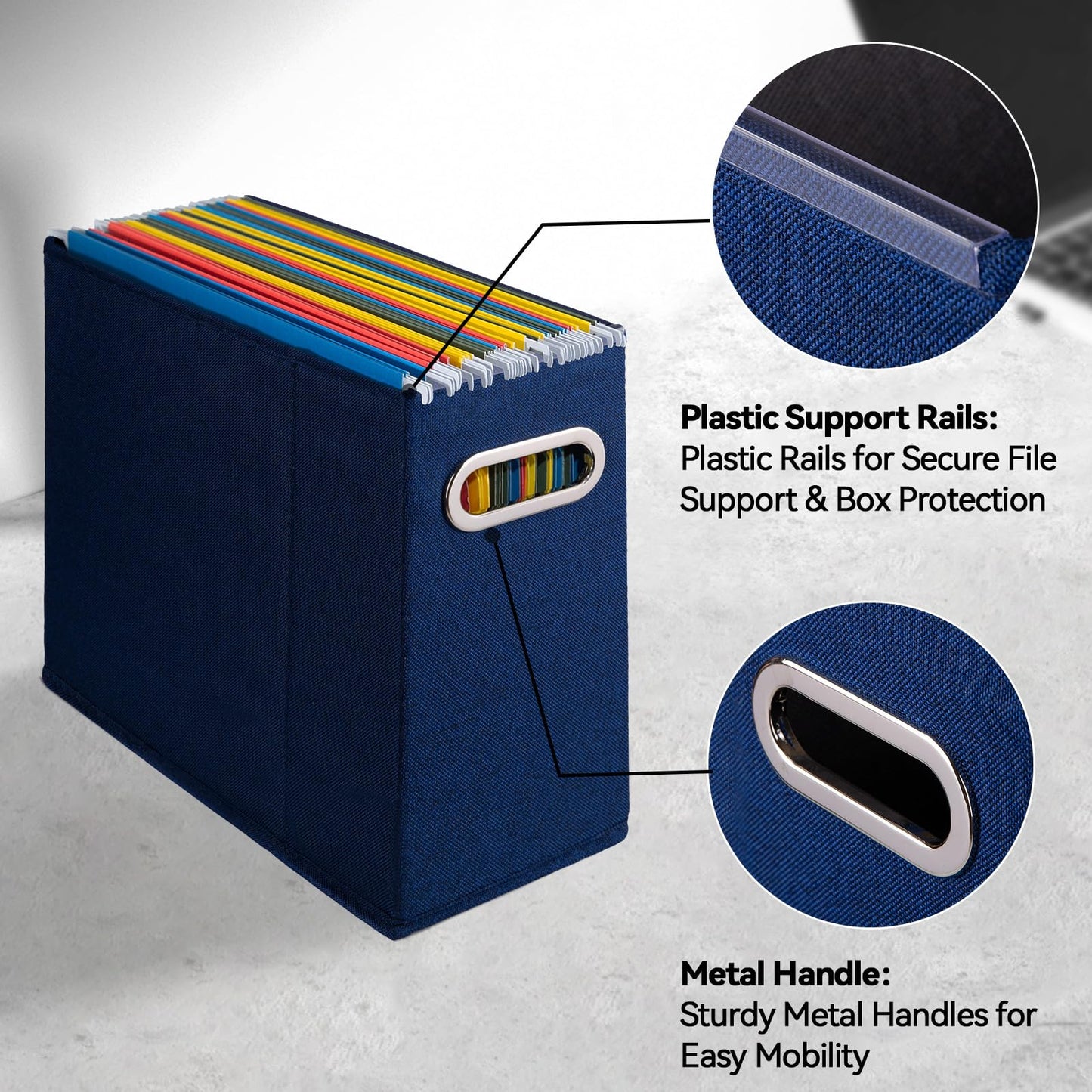 ComfortKeeper 4 Packs Letter Size File Organizer, File Folders Organizer, Fabric Storage Box, Collapsible Paper Organizer with Metal Handle, Smooth PVC Rails, Only Box (Blue)