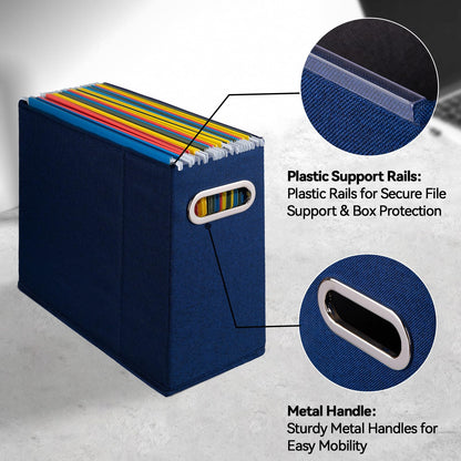 ComfortKeeper 4 Packs Letter Size File Organizer, File Folders Organizer, Fabric Storage Box, Collapsible Paper Organizer with Metal Handle, Smooth PVC Rails, Only Box (Blue)