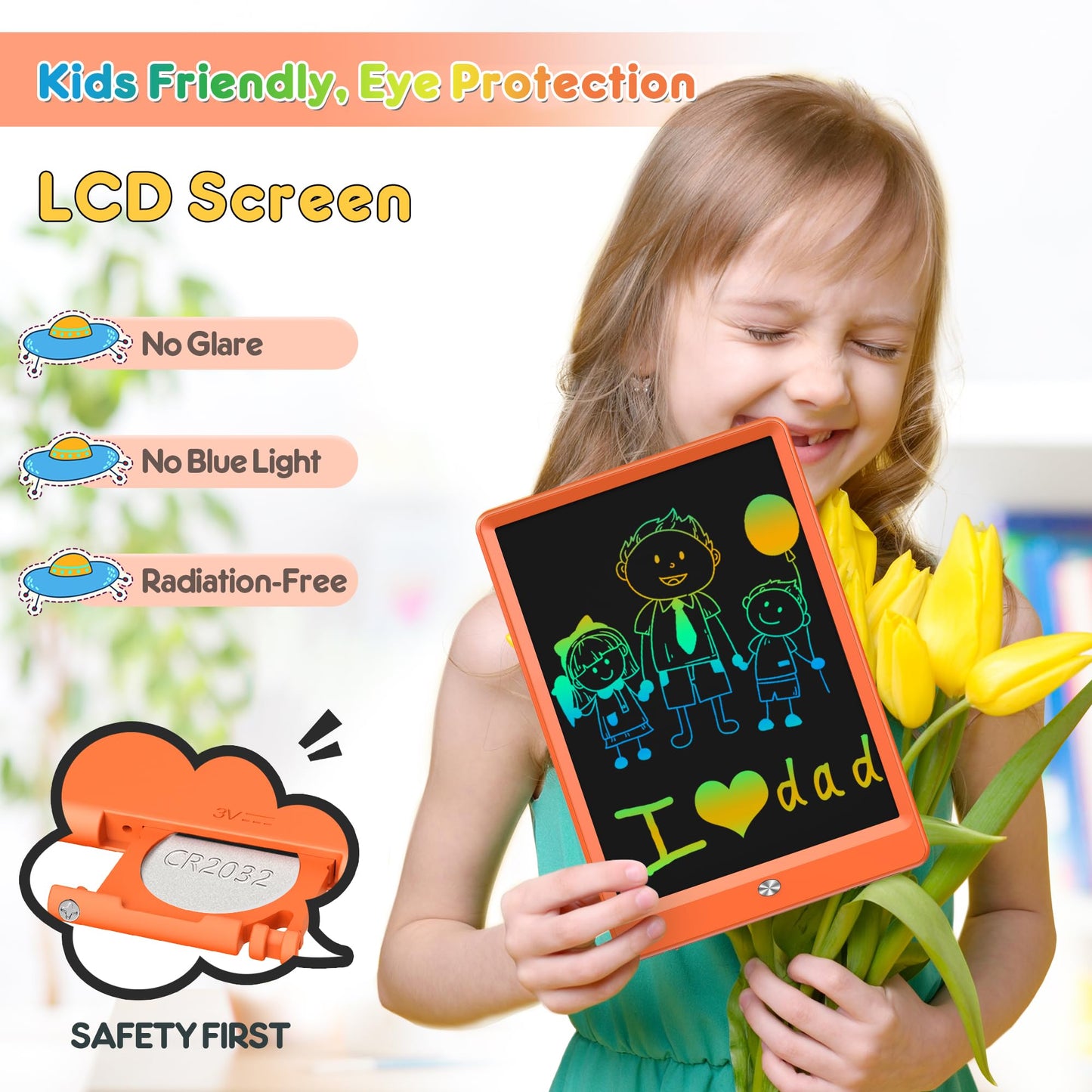 FLUESTON LCD Writing Tablet, Doodle Board Toys Gifts for 3-8 Year Old Girls Boys, 10 Inch Colorful Electronic Board Drawing Pad for Kids, Christmas Birthday Gifts for Toddler Learning Travel
