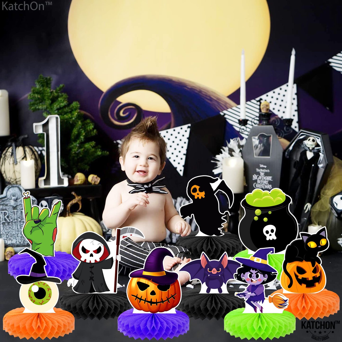 KatchOn, Halloween Honeycomb Centerpieces - Pack of 9 | Halloween Party Table Decorations | Halloween Party Table Centerpieces for Kids Halloween Birthday Party Decorations | Halloween Table Décor