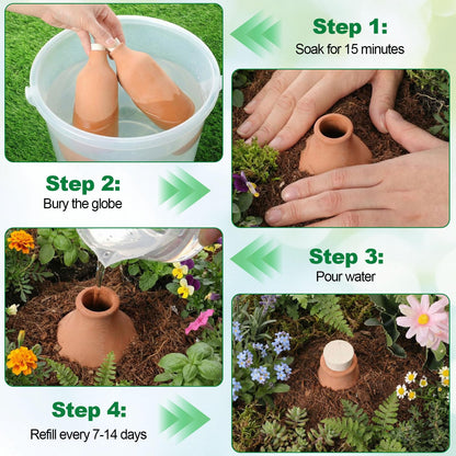 Acellegic 8 Pcs Ollas Terracotta Watering Pots Self-Watering Clay Plant Insert Spikes Globes Watering System for Garden Plants Outdoor Indoor Plants Irrigation with Rubber Stopper Easy to Refill