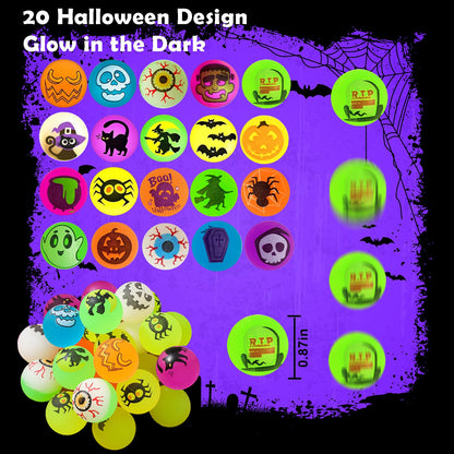 SUNPROUND 100Pcs Halloween Bouncy Balls, Glow in The Dark Bouncing Balls Eyeballs for Halloween Party Favors,Goodie Bag Fillers, Trick or Treating, Classroom Game Prizes