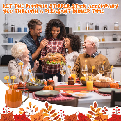 SiliFine 12 Pcs Pumpkin Glass Drink Stirrers 7 Inch Fall Swizzle Sticks 3D Fall Coffee and Cocktail Stirrers Thanksgiving Drink Stir Sticks for Autumn Party Tea Coffee Bar Favors