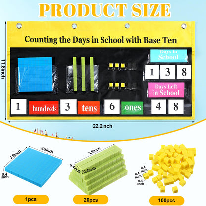Humyoun Back to School Counting The Days Pocket Chart with Base Ten Pocket Place Value Caddie Chart for Classroom Bulletin Board Math Home Decor