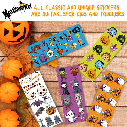 kortes 100-Sheets Kids Halloween Stickers Over 1320pcs, Vinyl Waterproof Halloween Pumpkin Stickers for Kids Halloween Party Favors