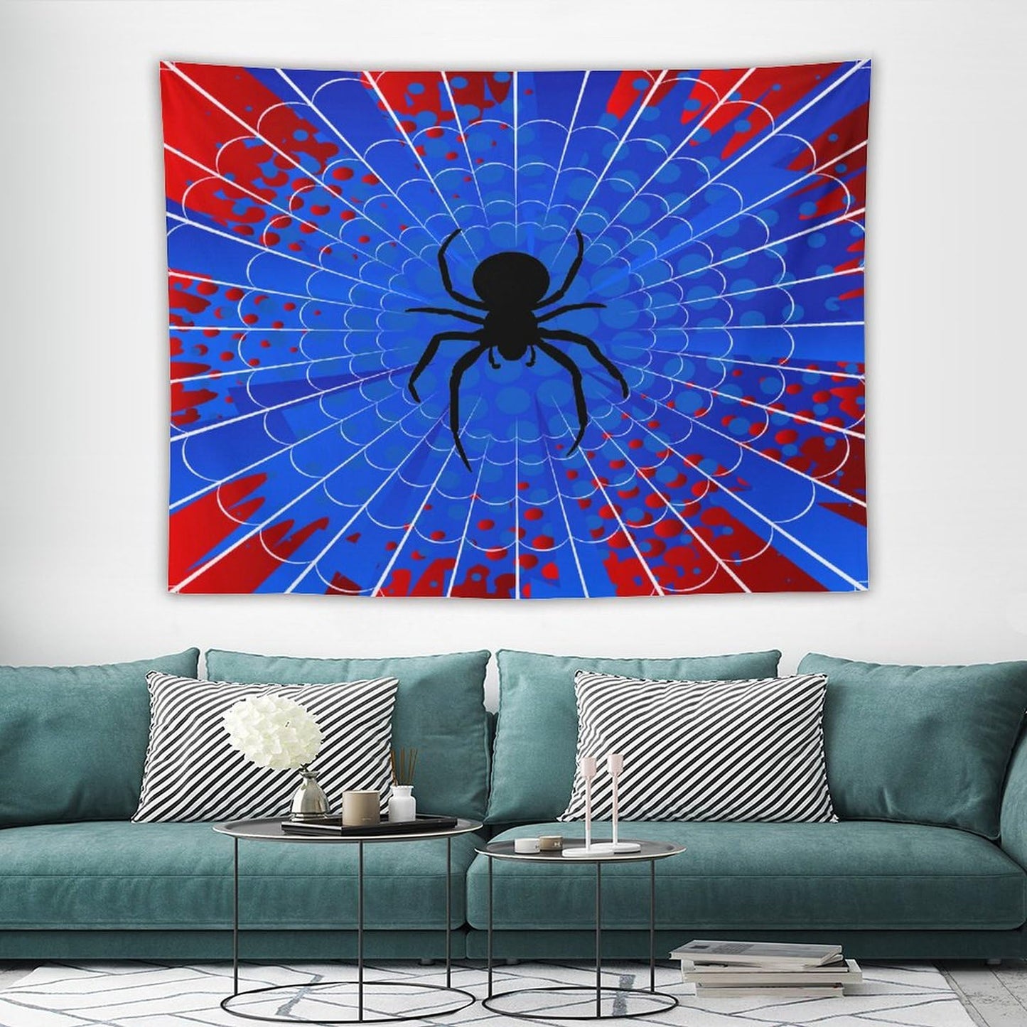 Spider Web Tapestry,Blue and Red Design Spider Web Tapestry for Boys Girls Teens,Modern Art Print Tapestry Wall Hanging Home Décor for Game Room Play Room Bedroom Living Room 80" x 60"