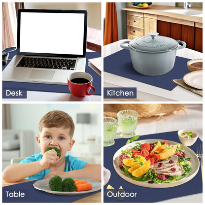 MANSPHIL Navy Blue Cloth Placemats Set of 4 Cotton Washable Thick Faux Linen Table Place Mats Heat Resistant Double Layer Fabric Wrinkle Free Dining Kitchen Table Decor - 13x19 Inch Oeko Tex Placemat