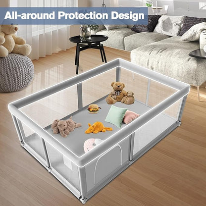 65×50 Inches Baby Playpen, Playpen for Babies and Toddlers, Baby Play Yards Indoor & Outdoor, Sturdy Safety Play Pen with Soft Breathable Mesh, Toddlers Activity Center with Anti-Slip Base
