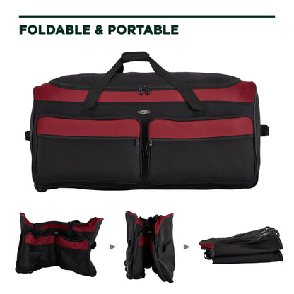 Travelers Club 36" Asgard 3-Wheel Rolling Duffel Bag ,Black and Red