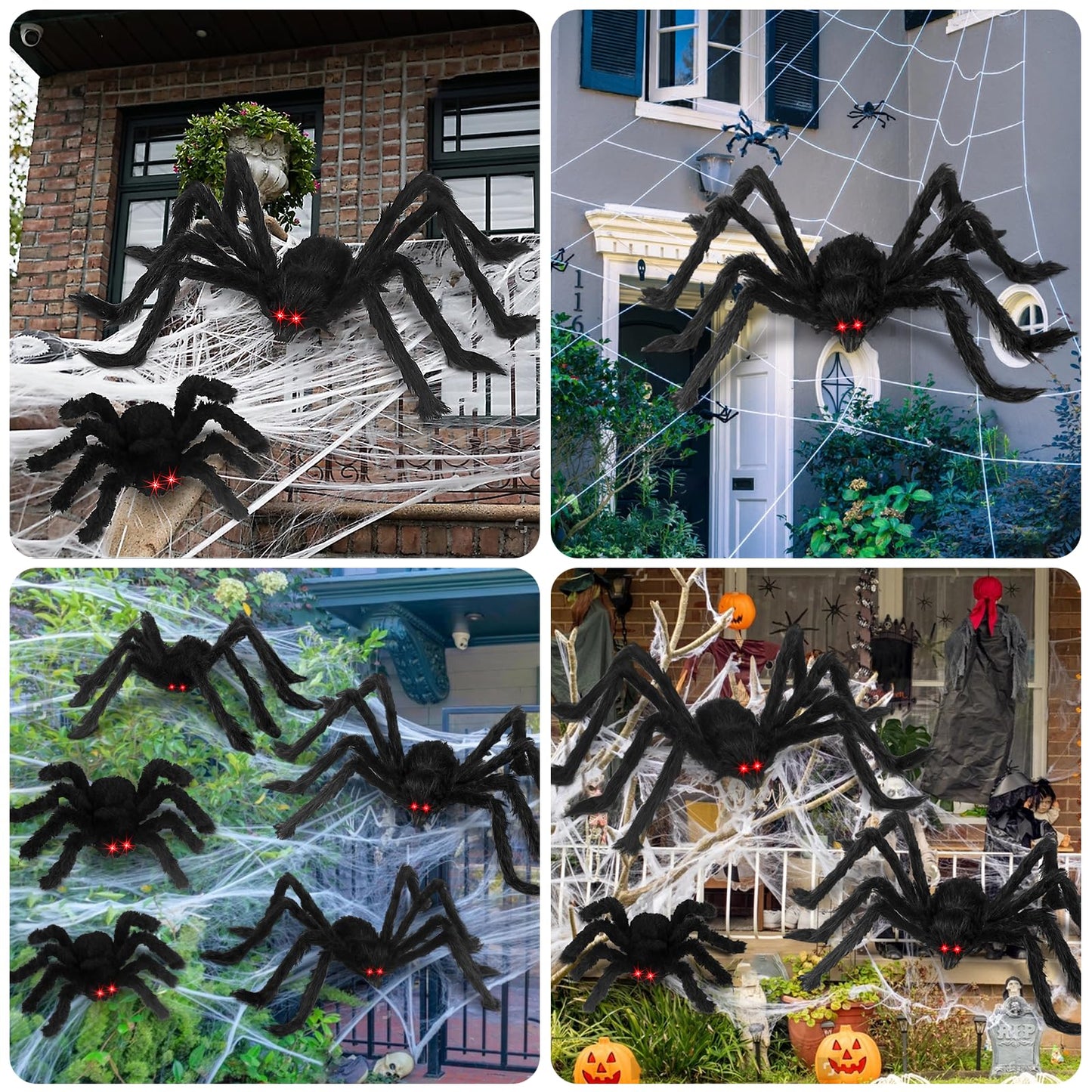 Chermory Halloween Giant Spider Decorations: 35/49/79 Inches Large Fake Scary Hairy - 3PCS Huge Plush Toy Props for Indoor Outdoor Creepy Lawn Garden Decor Black