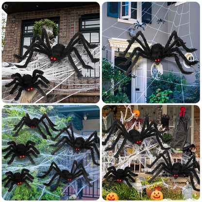 Chermory Halloween Giant Spider Decorations: 35/49/79 Inches Large Fake Scary Hairy - 3PCS Huge Plush Toy Props for Indoor Outdoor Creepy Lawn Garden Decor Black