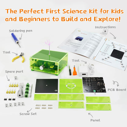 eUda+ STEM Tesla Lightning Kit for Kids&Adults Toys for 12 Year Old Boys Build Your Tesla Coil Kit Stem Kits for Kids Age 14-16 Girls Soldering Practice Kit for Beginners 12+ (Soldering Version, BTG)