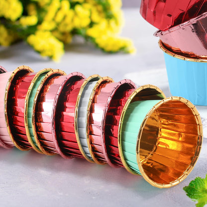TRUSBER Red and Gold Foil Cupcake Liners,100 pcs Disposable Muffin Liners 3.5 Oz Wrappers for Baking, Metallic Muffin Paper Cases Baking Cups Valentines Day, Mother's Day Cupcake Liners