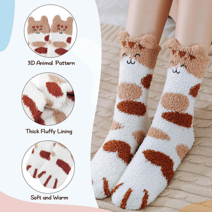 Horuru Cat Fuzzy Socks for Women，Cats Fluffy Cozy Slipper Socks Birthday Gifts for Her Christmas Gift for Women