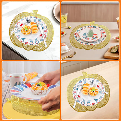 Pumpkin Placemats Set of 6, Gold Harvest Placemats Fall Thanksgiving Placemats Table Mats for Thanksgiving,Halloween and Party Table Decorations 15X15inch