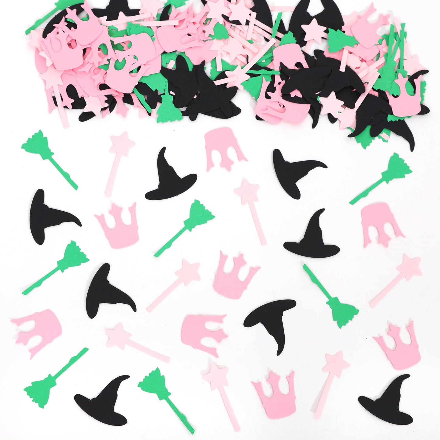 200Pcs Witch Themed Confetti - Magic Birthday Wedding Party Decorations,Pink Green Witches Table Centerpiece,Crown Broom Magic Wand Scatters Confetti,Good Bad Witch Party Photo Props