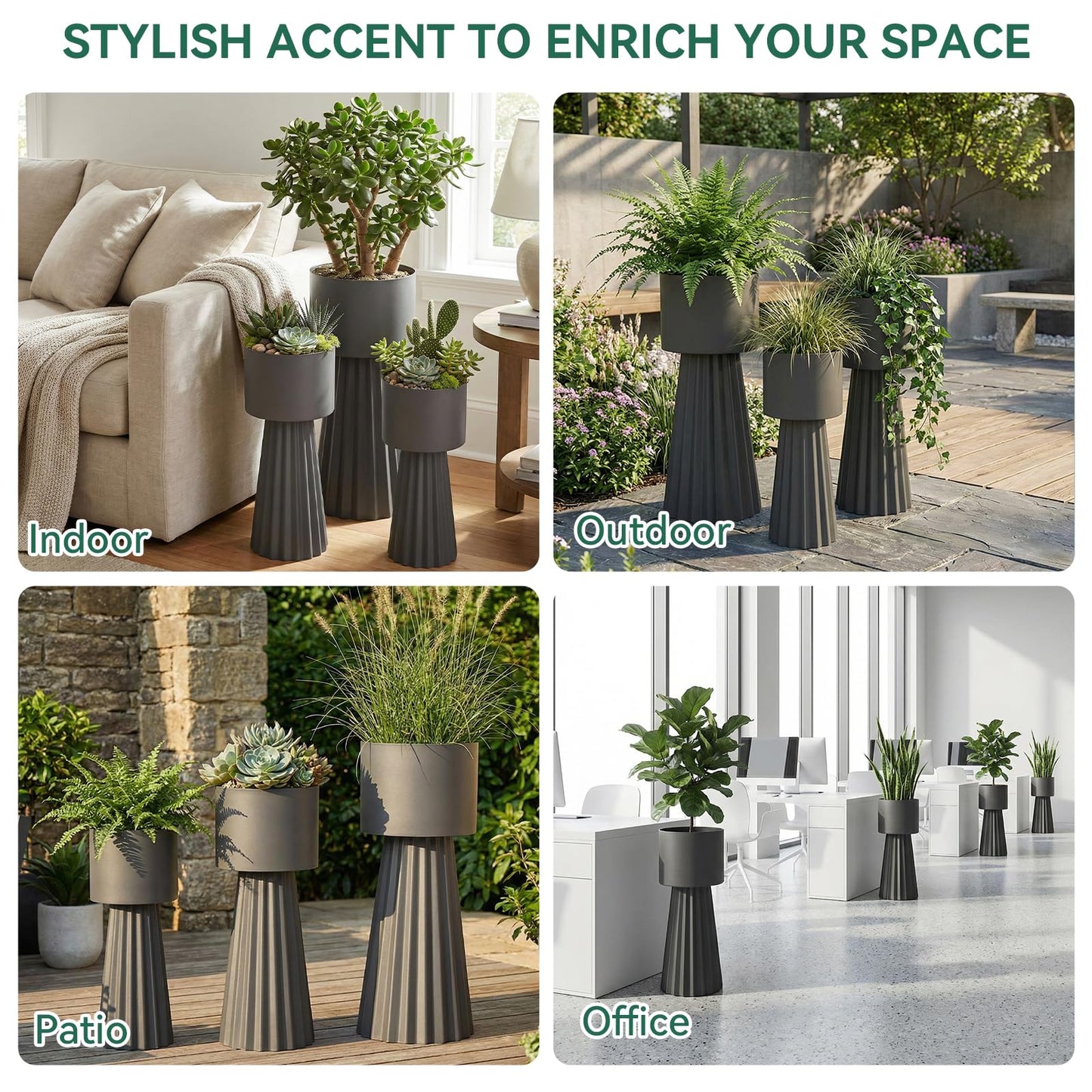 EVLIQUIL Tall Planters, Modern Iron Flower Pots Set of 3, Large Decor Plant Pots, Indoor & Outdoor for Porches, Patios and Courtyards