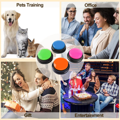Voice Recording Button, Dog Buttons for Communication Pet Training Buzzer, 30 Second Record & Playback, Funny Gift for Study Office Home 4 Packs (Rose Red + Dark Blue + Green + Orange)