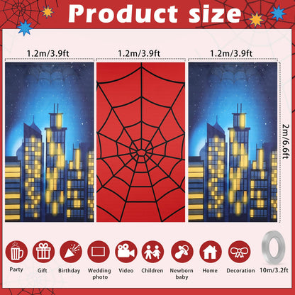 Boao 3 Pcs Spider Backdrop Birthday Decoration Spider Web Curtains 6.6 x 3.9 ft Photo Banner Window Decor for Party Photography Background Photo Props(City Night Scene)