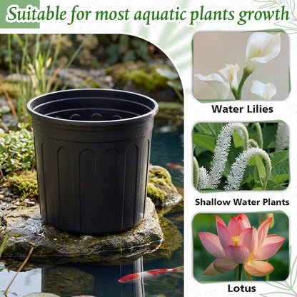 RimCereal 2 Pack 2 Gallon Aquatic Plant Pots 9 Inch Pond Pot Plastic Water Lily Pot Round Plastic Planter for Outdoor Ponds Terrific Aquatic Soil Great Water Lilies Lotus and Other Pond Plants,Black