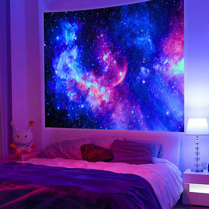 Blacklight Galaxy Tapestry for Bedroom Aesthetic Space Starry Sky Stars Universe Backdrop Black Light Poster Decor Wall Hanging Glow in the Dark Tapestry for Living Room Dorm Home Decoration(51"X60")