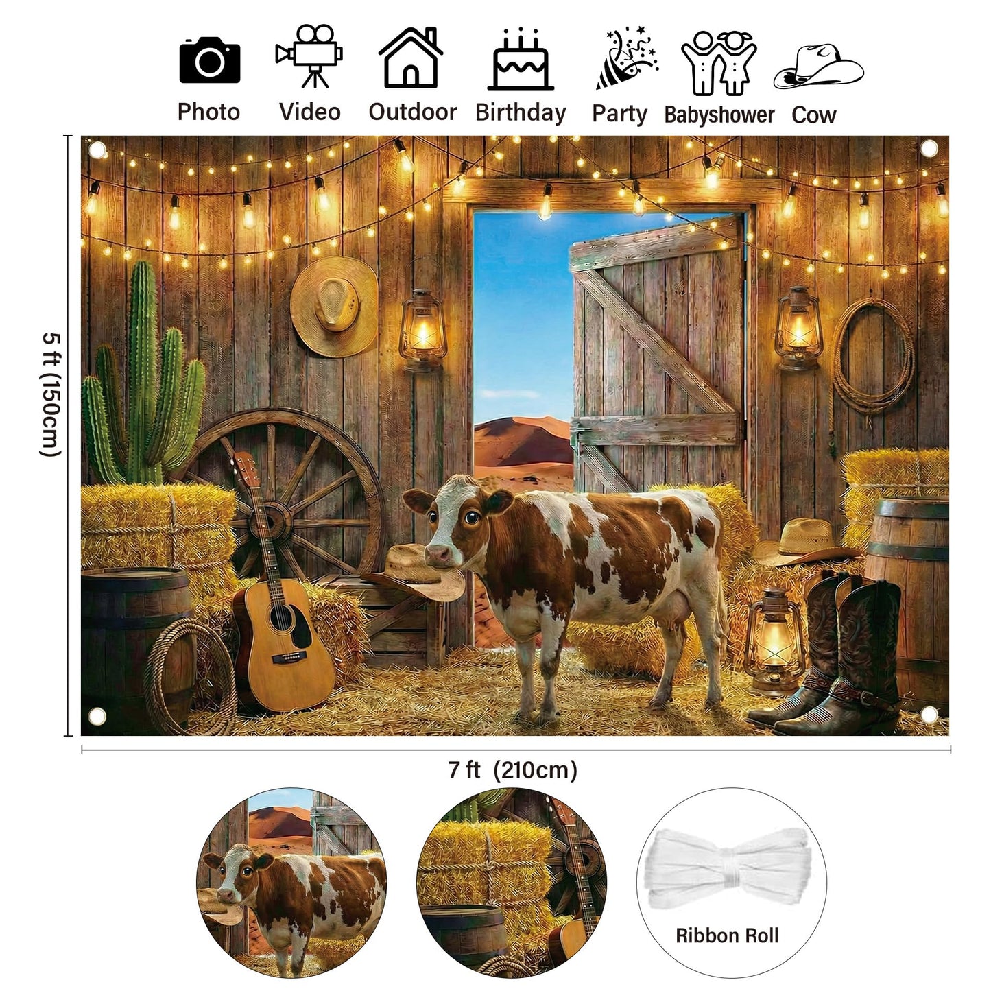 Western Barn Backdrop Cowboy Backdrop - 7x5ft Rustic Farmhouse Country Photography Background Wild West Wooden House Vintage Farm Backdrops for Birthday Party Wedding Baby Shower