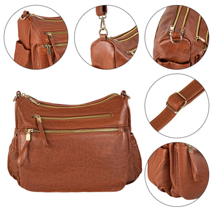 KOGTLA Medium Crossbody Purses for Women, Ladies Roomy Shoulder Bags, Multi Pockets Hobo Handbags Brown