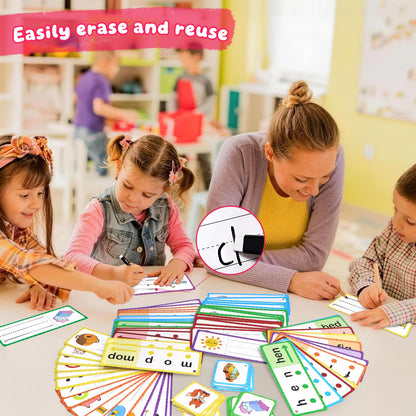 LilLaufy Phonics Games Flash Cards for Kids, CVC Word Games, Educational Speech Therapy Toys for Toddlers, Learn to Read & Spell, Preschool Kindergarten Learning Activities, Homeschool Essentials