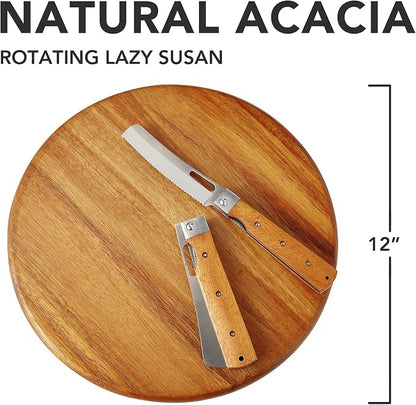 Acacia Wood Lazy Susan Wood Turntable Tray Cabinet Organizer, 12"