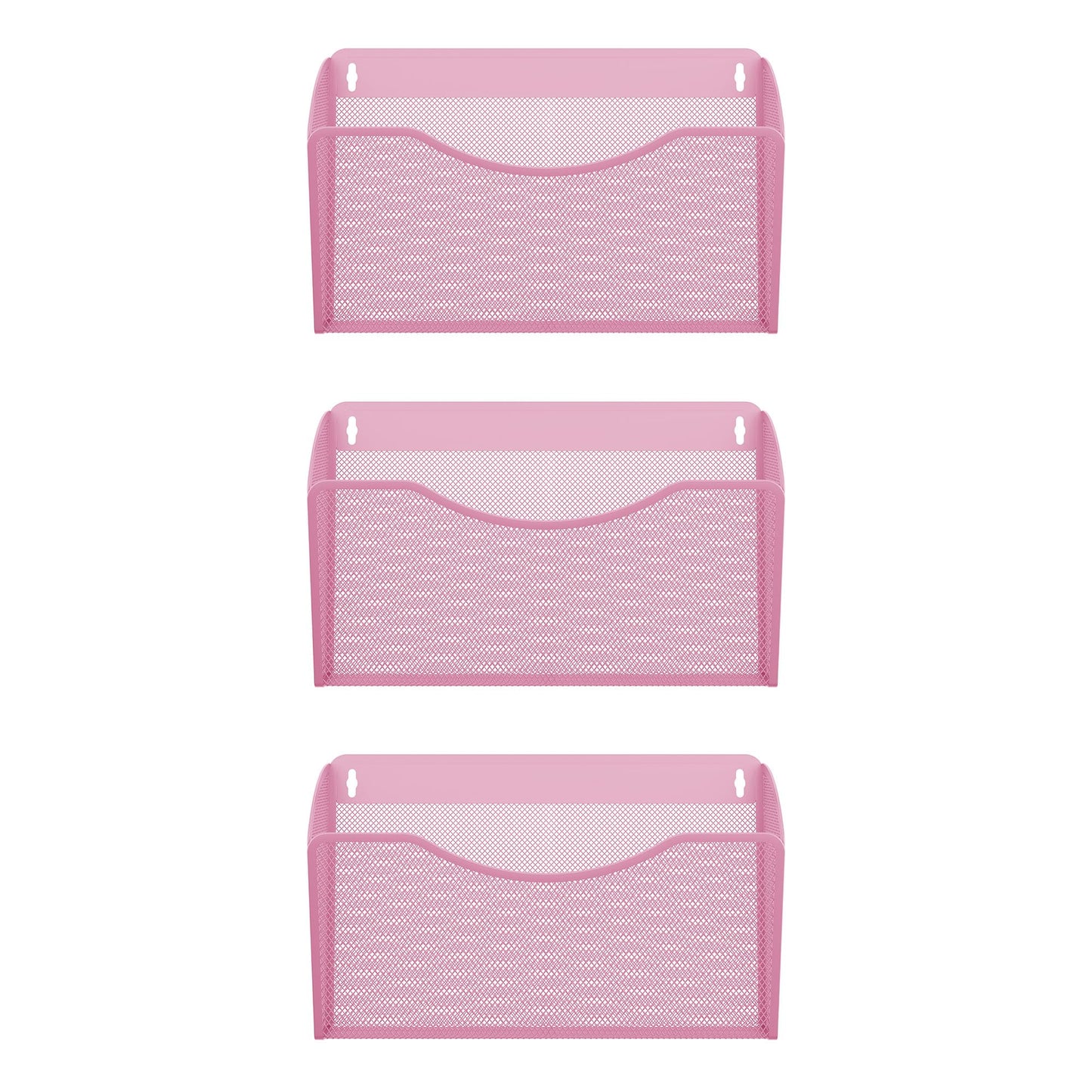 EasyPAG Wall File Organizer 3 Pack, Hanging File Organizer Wall Mount, Metal Mesh Folder Holder for Letter/A4 Papers, Mail Sorter for Office, Classroom, Home, Pink