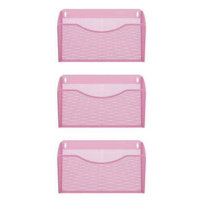 EasyPAG Wall File Organizer 3 Pack, Hanging File Organizer Wall Mount, Metal Mesh Folder Holder for Letter/A4 Papers, Mail Sorter for Office, Classroom, Home, Pink
