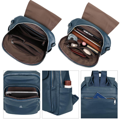ALTOSY Women Leather Backpack Purse Fashion Convertible Ladies Shoulder Bag with Flap (S96 Indigo Blue)
