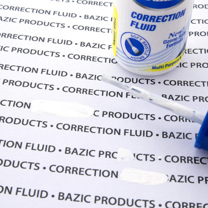 BAZIC Correction Fluid, Soft Bristle Brush & Precise Metal Tip Applicator, Fine Point Corrections Pen White Out Wipe Out Liquid (2/Pack), 24-Packs