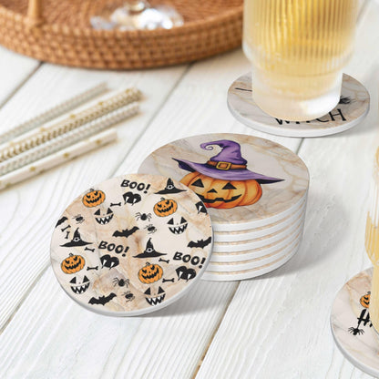 Coaster for Coffee Table Halloween Absorbent Coasters Set - Spooky, Decorative Drink Coasters for Home, Office, and Parties - 6-Pack with Holder Marble Background